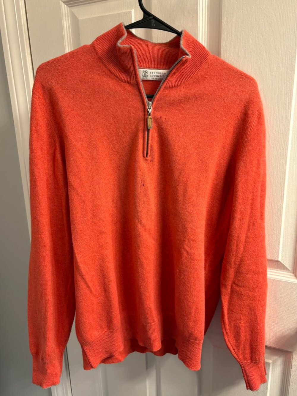 Brunello Cucinelli 100% Cashmere Orange Quarter Zip Sweater